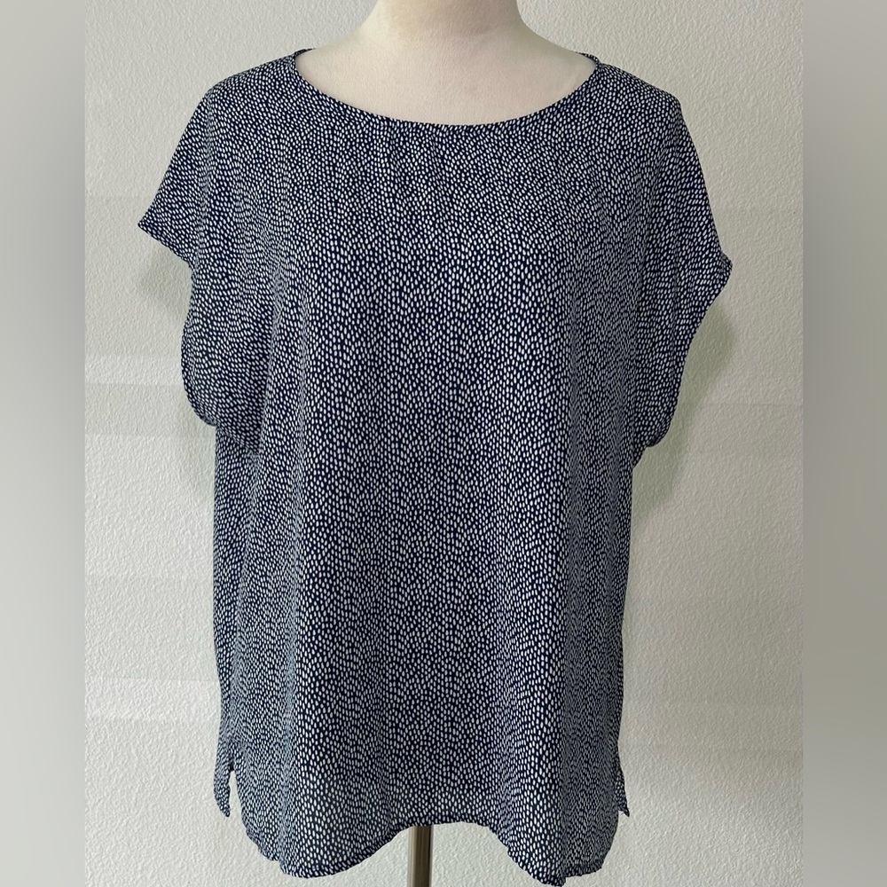 Chaus Blue & White Short Sleeve Blouse